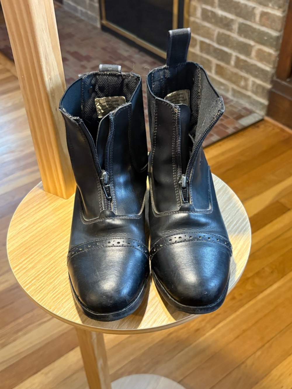 Girls Black Leather Zip Front Ankle Boots - Equestrian